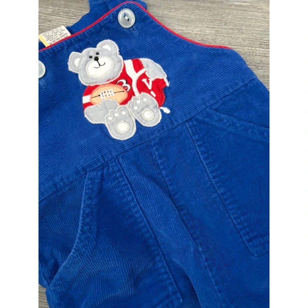 Kids Blue Corduroy Teddy Bear Football Overalls‎ Size 12 Months